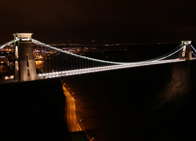 The Clifton Suspension Bridge at night.